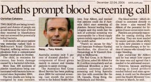 2006.12.22 Deaths prompt blood screening call | SMH