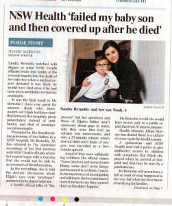 2016.08.05 NSW Health 'failed my baby son and then covered up after he died' | Elijah Slavkovic | The Australian front page